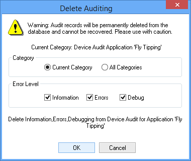 Picture showing the Delete Auditing dialog box.